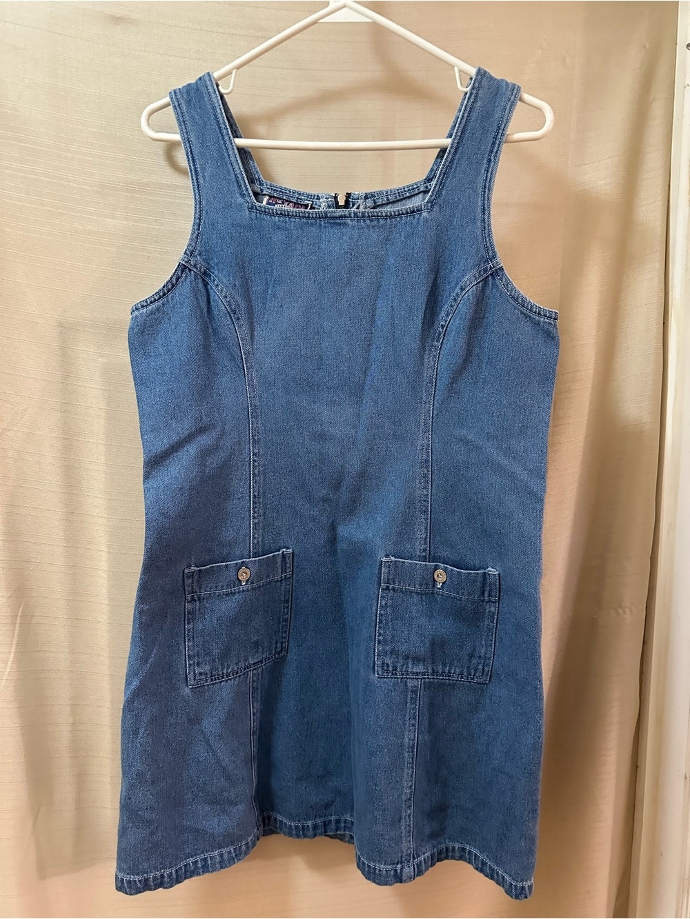 Nevada Vintage 90s Denim Mini Dress Blue Jean Pocket Shift Dress Size 12